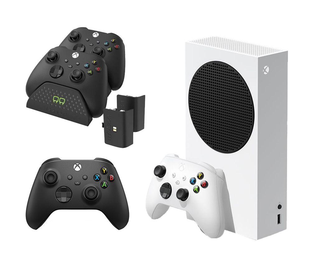 Image of MICROSOFT Xbox Series S (512 GB), Additional Black Controller & VS2881 Xbox Series X/S & Xbox One Twin Docking Station (Black) Bundle, White