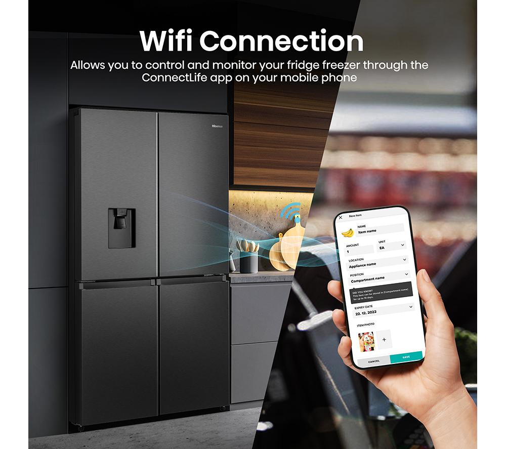 HISENSE PureFlat RQ758N4SWFE Smart Fridge Freezer - Black Stainless Steel image number 6 of 15