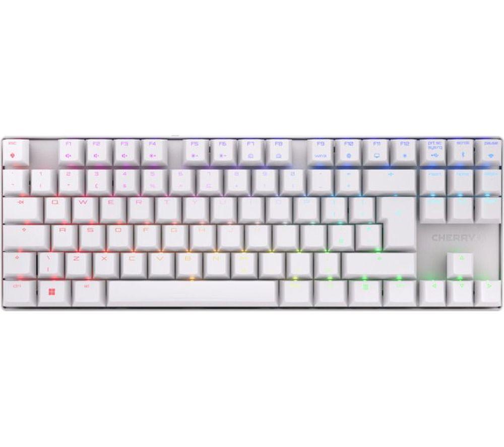 CHERRY MX 8.2 TKL Wireless, Wireless Mechanical Gaming Keyboard without Numeric Keypad, UK Layout (QWERTY), RGB Lighting, incl. Metal Transport Case, MX RED Switches, White