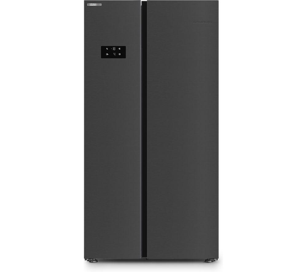 GRUNDIG GSBSLM5FVPZ American-Style Fridge Freezer - Black Steel, Black