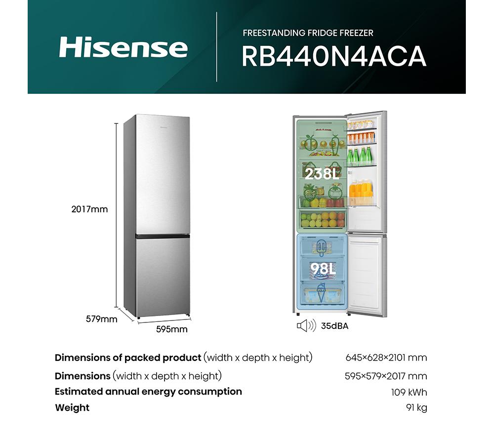 HISENSE RB440N4ACA 60/40 Fridge Freezer - Stainless Steel image number 10 of 16
