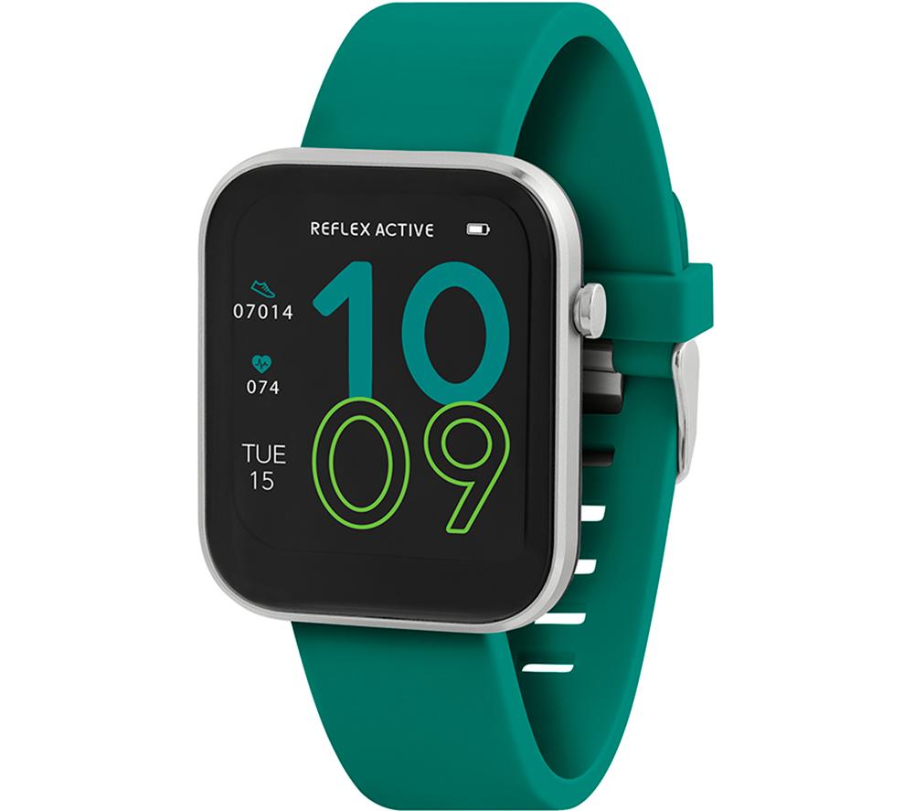 Image of REFLEX ACTIVE Series 12 Smart Watch - Silver & Teal, Silicone Strap, Silver/Grey,Green