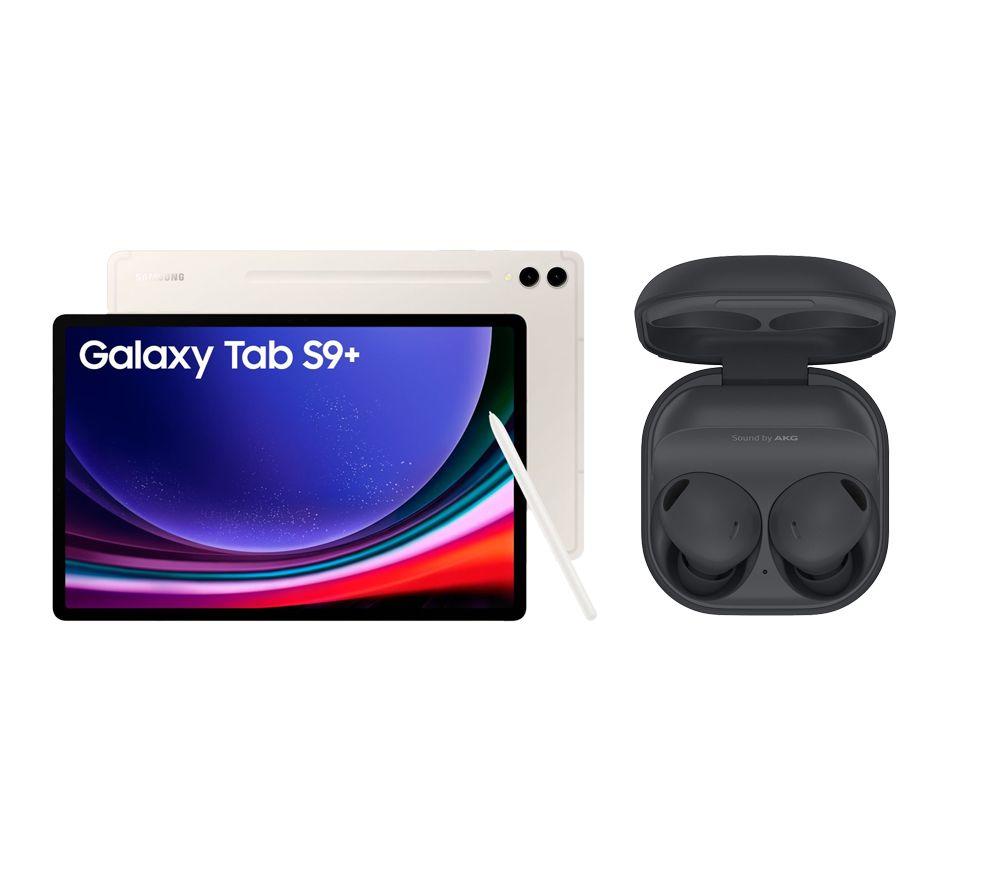 Samsung Galaxy Tab S9+ 12.4" Tablet (512 GB, Beige) & Galaxy Buds2 Pro Wireless Bluetooth Noise-Cancelling Earbuds Bundle, White