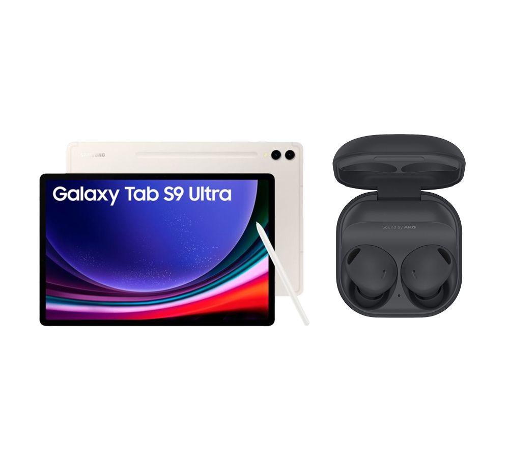 Samsung Galaxy Tab S9 Ultra 14.6" Tablet (1 TB, Beige) & Galaxy Buds2 Pro Wireless Bluetooth Noise-Cancelling Earbuds Bundle, White