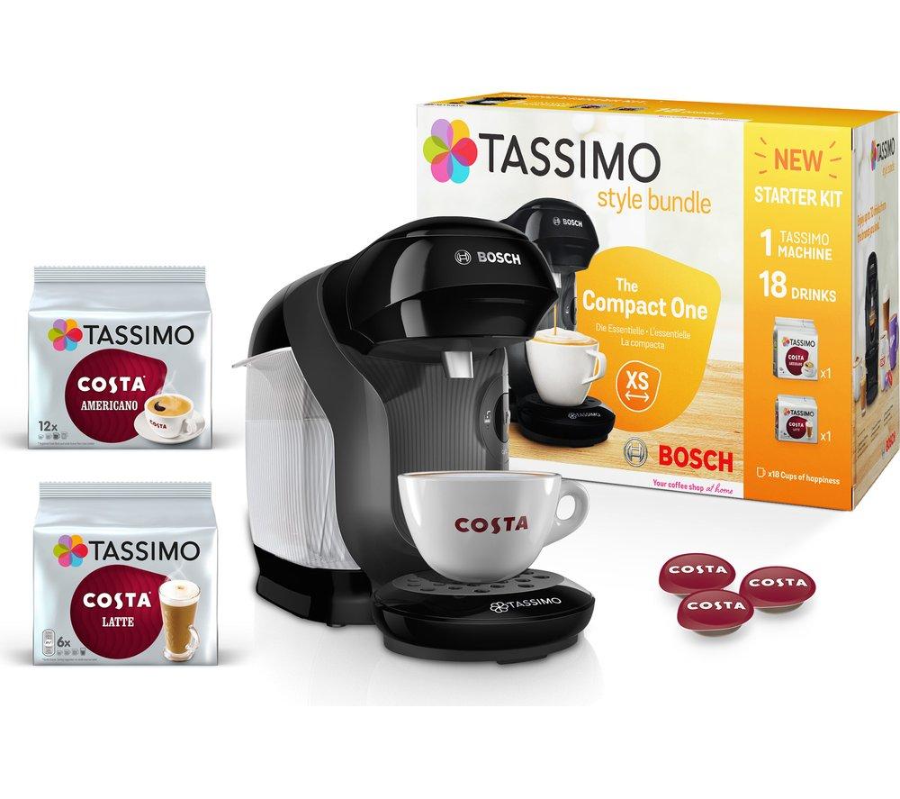 TASSIMO by Bosch Style TAS1102GB2 Coffee Machine with Costa Americano & Latte Starter Bundle - Black