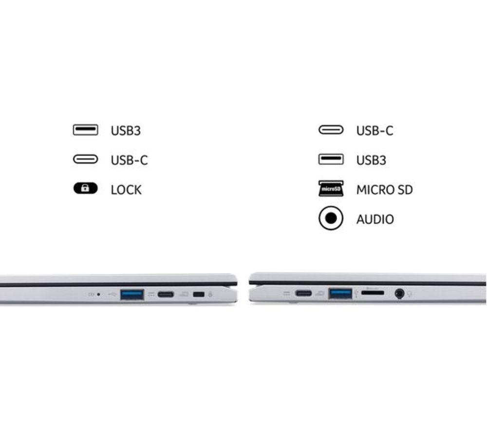 ACER 314 14" Refurbished Chromebook - Intel&reg; Core&trade; i3, 128 GB eMMC, Silver (Very Good Condition) image number 9 of 10