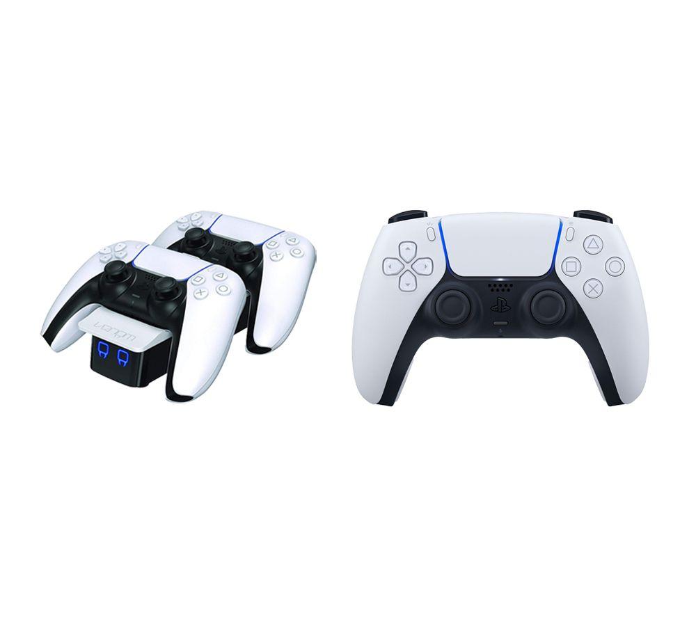 PLAYSTATION PS5 DualSense Wireless Controller (White) & Twin Docking Station (White) Bundle