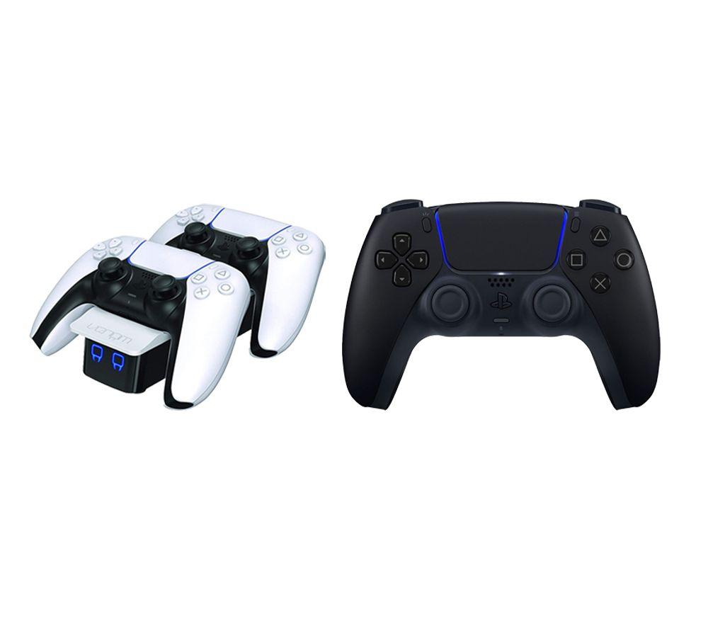 PS5 DualSense Wireless Controller (Black) & Twin Docking Station (White) Bundle