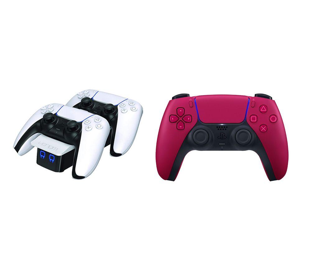 PLAYSTATION PS5 DualSense Wireless Controller (Red) & Twin Docking Station (White) Bundle