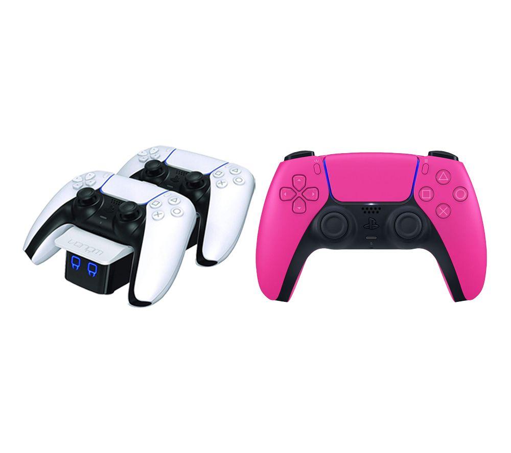 Playstation PS5 DualSense Wireless Controller (Pink) & Twin Docking Station (White) Bundle