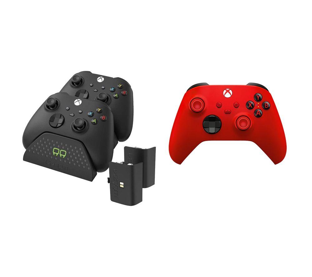 Xbox Wireless Controller (Red) & VS2881 Xbox Series X/S & Xbox One Twin Docking Station (Black) Bund