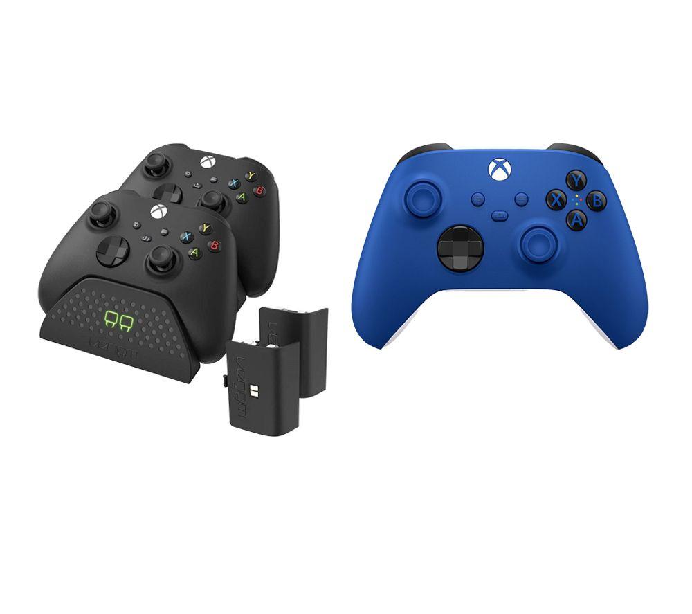 Xbox Wireless Controller (Blue) & VS2881 Xbox Series X/S & Xbox One Twin Docking Station (Black) Bun