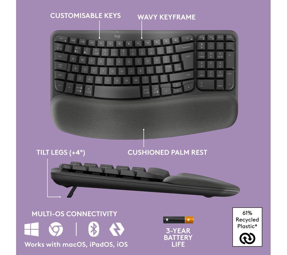 LOGITECH Wave Keys Wireless Keyboard &ndash; Graphite image number 6 of 10
