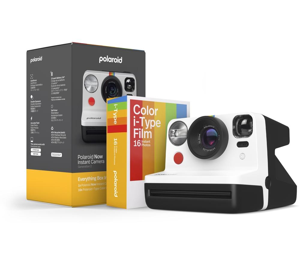 Now+ Gen 2 Instant Camera, White, Bluetooth Now Plus Film Camera with 5  Piece Lens Filter Kit & Pouch, 8 Color Film, Works with Polaroid i-Type and