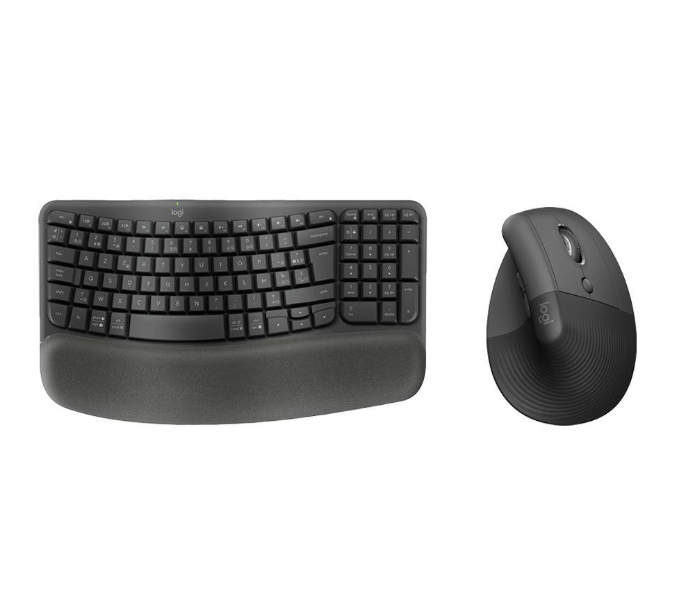 Logitech Wave Wireless Keyboard & Lift Vertical Ergonomic Optical Mouse Bundle, Black