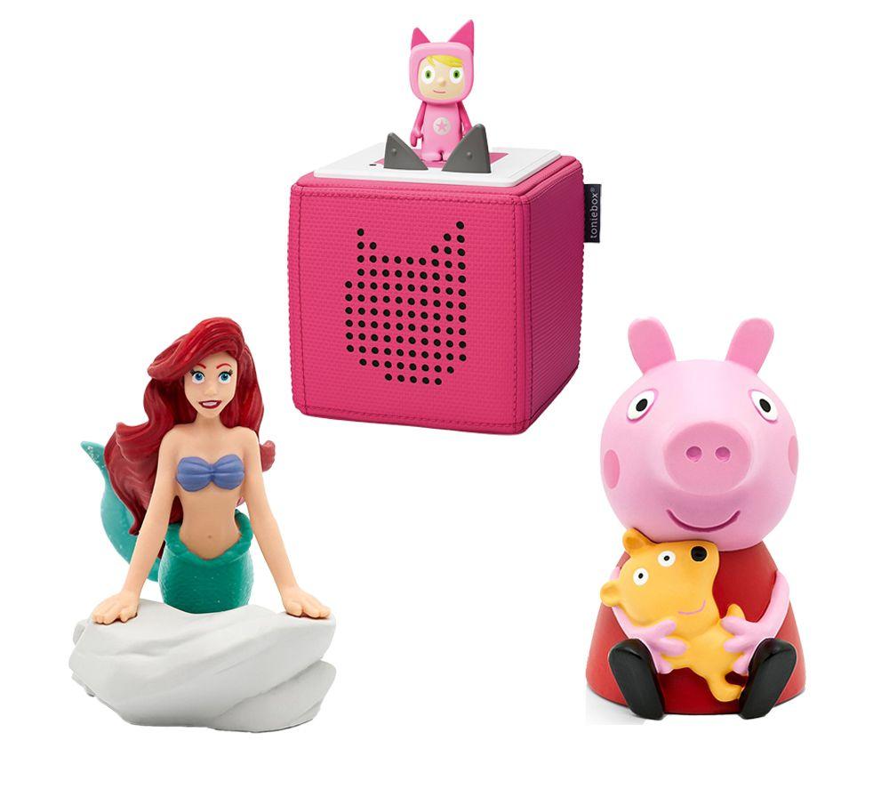 Tonies Toniebox Starter Set (Pink), The Little Mermaid & Peppa Pig Audio Figure Bundle