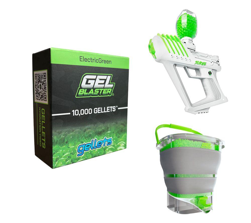 Gel Blaster Surge, 10,000 Gellets, Collapsible & Gellet Depot Bundle, White