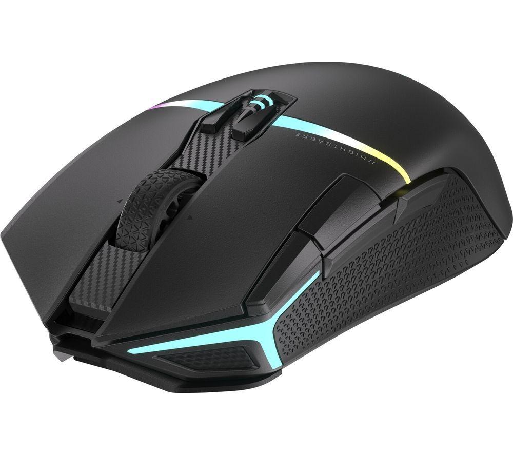 CORSAIR NIGHTSABRE WIRELESS RGB FPS/MOBA Gaming Mouse – 26,000 DPI – 11 Programmable Buttons – Up to 100hrs Battery – iCUE Compatible – PC, PS5, PS4, Xbox – Black