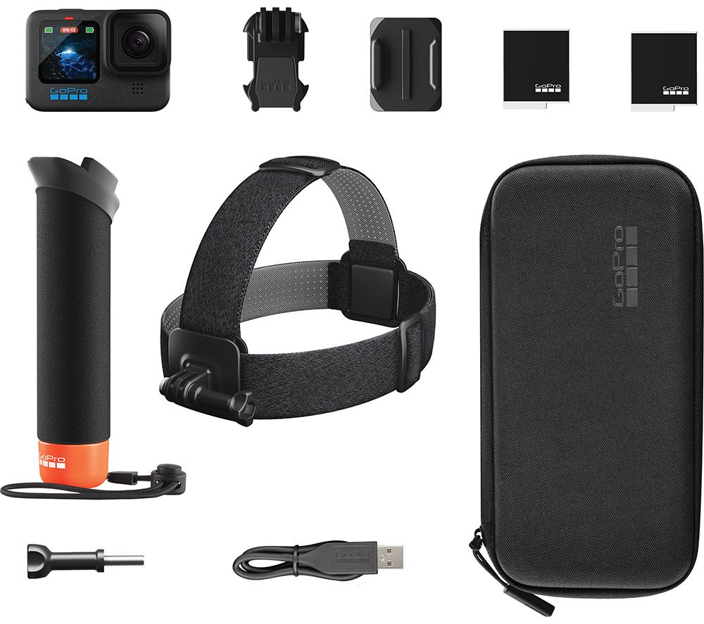 GoPro HERO12 Accessory Bundle - Includes HERO12 Black Camera, The Handler (Floating Hand Grip), Head Strap 2.0, Enduro Rechargeable Battery (2 Total), and Carrying Case