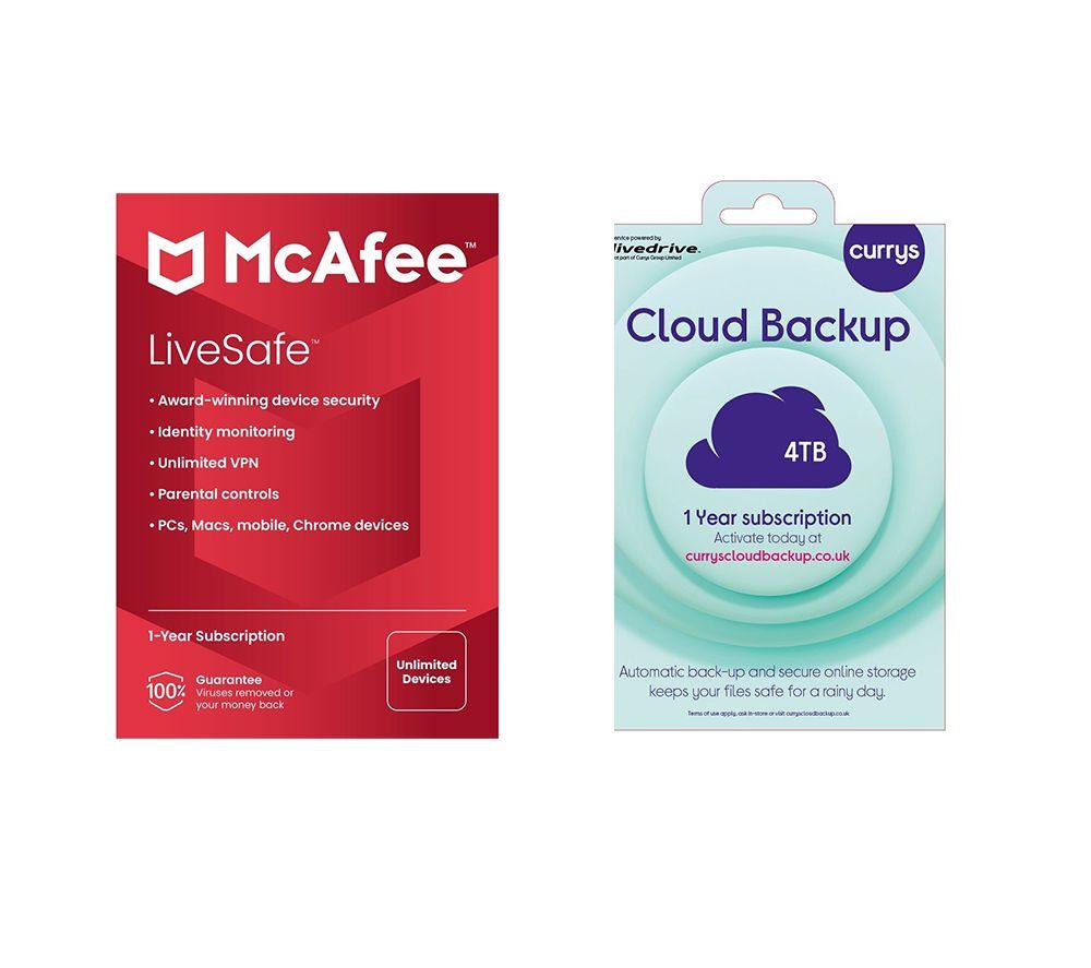 Mcafee LiveSafe (1 year, unlimited devices) & Cloud Backup (4 TB, 1 year) Bundle