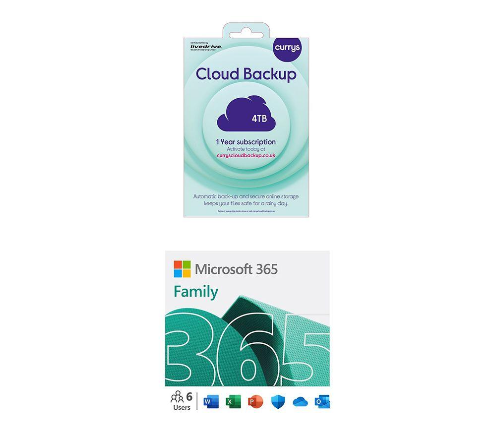 Microsoft 365 Family (12 months (automatic renewal), 6 users) & Cloud Backup (4 TB, 1 year) Bundle