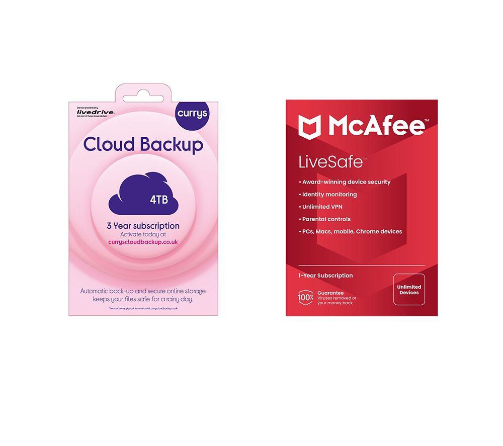 Mcafee LiveSafe (1 year for unlimited devices) & Cloud Backup (4 TB, 3 years) Bundle