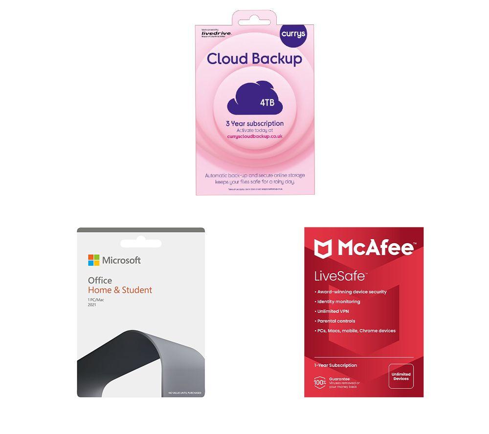 Microsoft Office Home & Student 2021 (Lifetime for 1 user), McAfee LiveSafe (1 year, unlimited devic