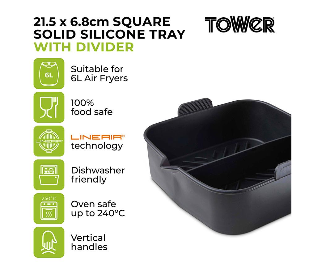 TOWER T843095 Non-stick Square Air Fryer Tray with Divider - Black image number 2 of 12