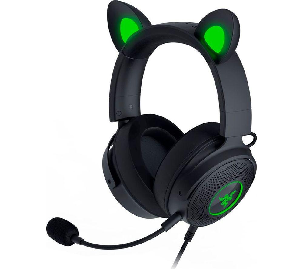 Razer Kraken Kitty Edition V2 Pro - Wired RGB Headset with Interchangeable Ears (Interchangeable Ears, Stream Reactive Lighting, TriForce Titanium 50 mm Drivers, HyperClear Cardioid Mic) Black