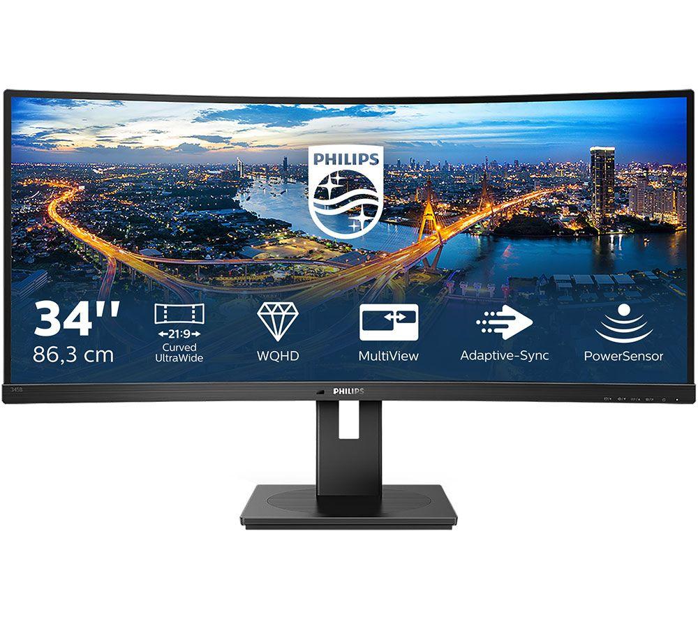 PHILIPS 345B1C Wide Quad HD 34 Curved VA LCD Monitor - Black, Black