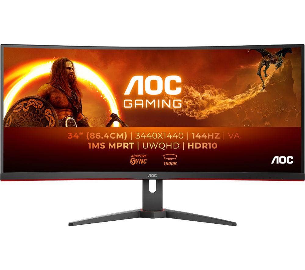 AOC CU34G2XE Wide Quad HD 34 Curved VA Gaming Monitor - Black, Black,Red