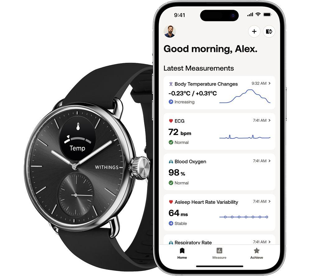 WITHINGS ScanWatch 2 Hybrid Smart Watch - Black, 38 mm image number 2 of 11
