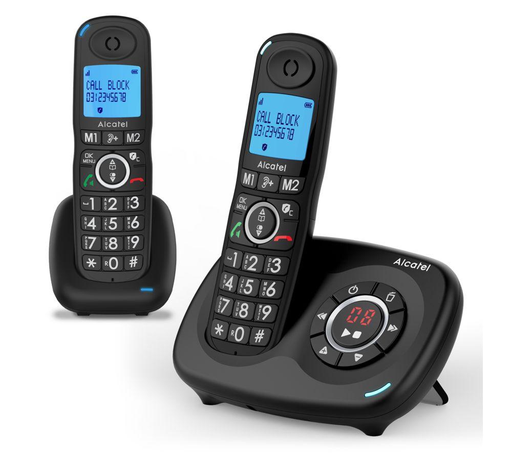 ALCATEL XL595 Voice Cordless Home Phone - Twin Headsets, Black, Black