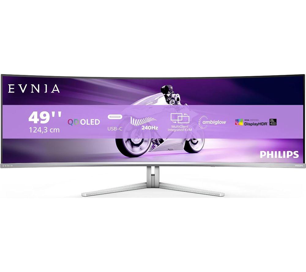 PHILIPS Evnia 49M2C8900 Wide Quad HD 49 Curved Quantum Dot OLED Gaming Monitor - Silver, Silver/Gre