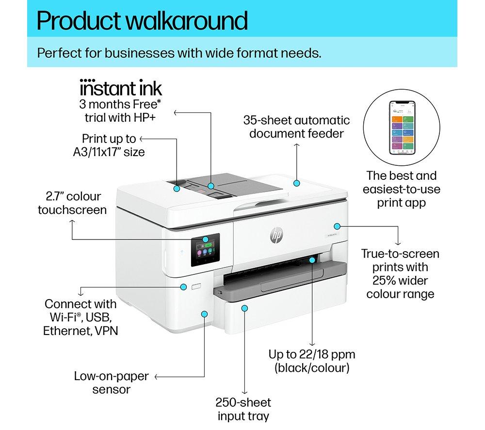 HP OfficeJet Pro 9720e All-in-One Wireless A3 Inkjet Printer & Instant Ink with HP+ image number 3 of 18
