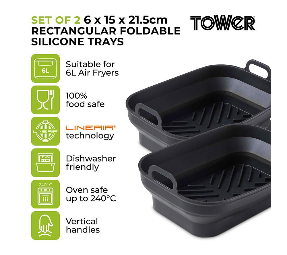 TOWER T843091 2-piece Non-Stick Silicone Foldable Air Fryer Tray Set - Black image number 2 of 12