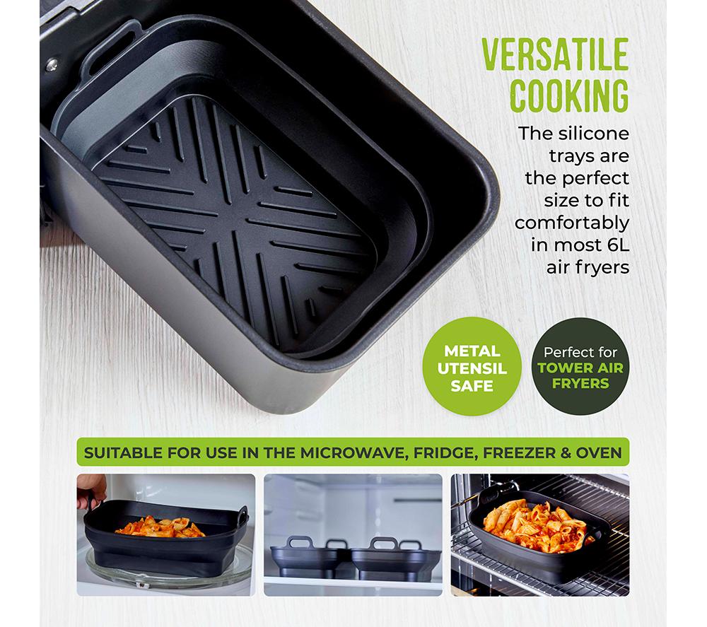TOWER T843091 2-piece Non-Stick Silicone Foldable Air Fryer Tray Set - Black image number 3 of 12
