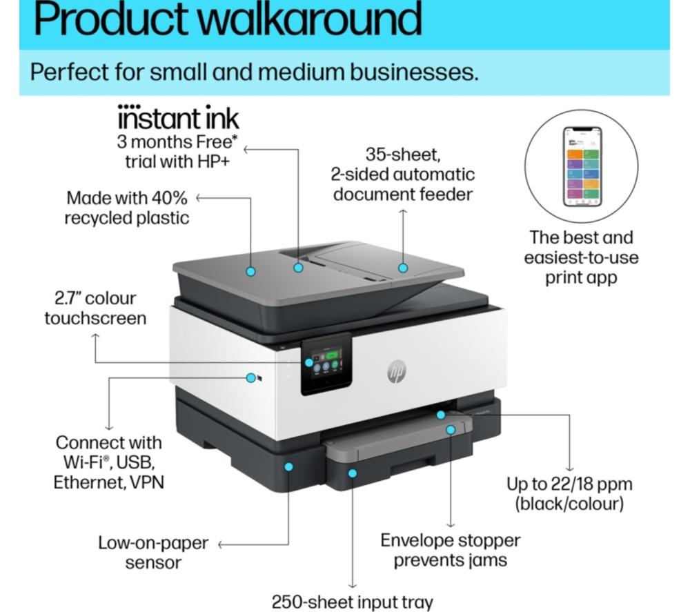 HP OfficeJet 9120e All-in-One Wireless Inkjet Printer with Fax & Instant Ink with HP+ image number 3 of 24