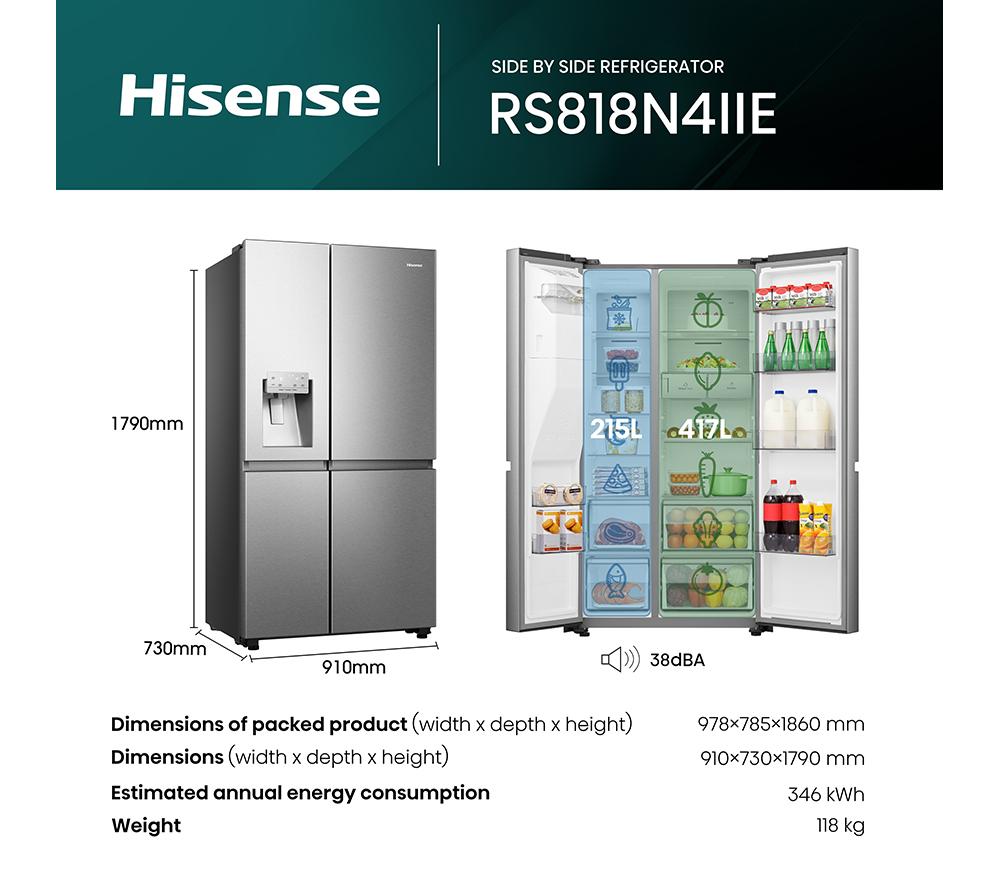 HISENSE PureFlat Infinite RS818N4IIE American-Style Smart Fridge Freezer - Stainless Steel image number 15 of 21
