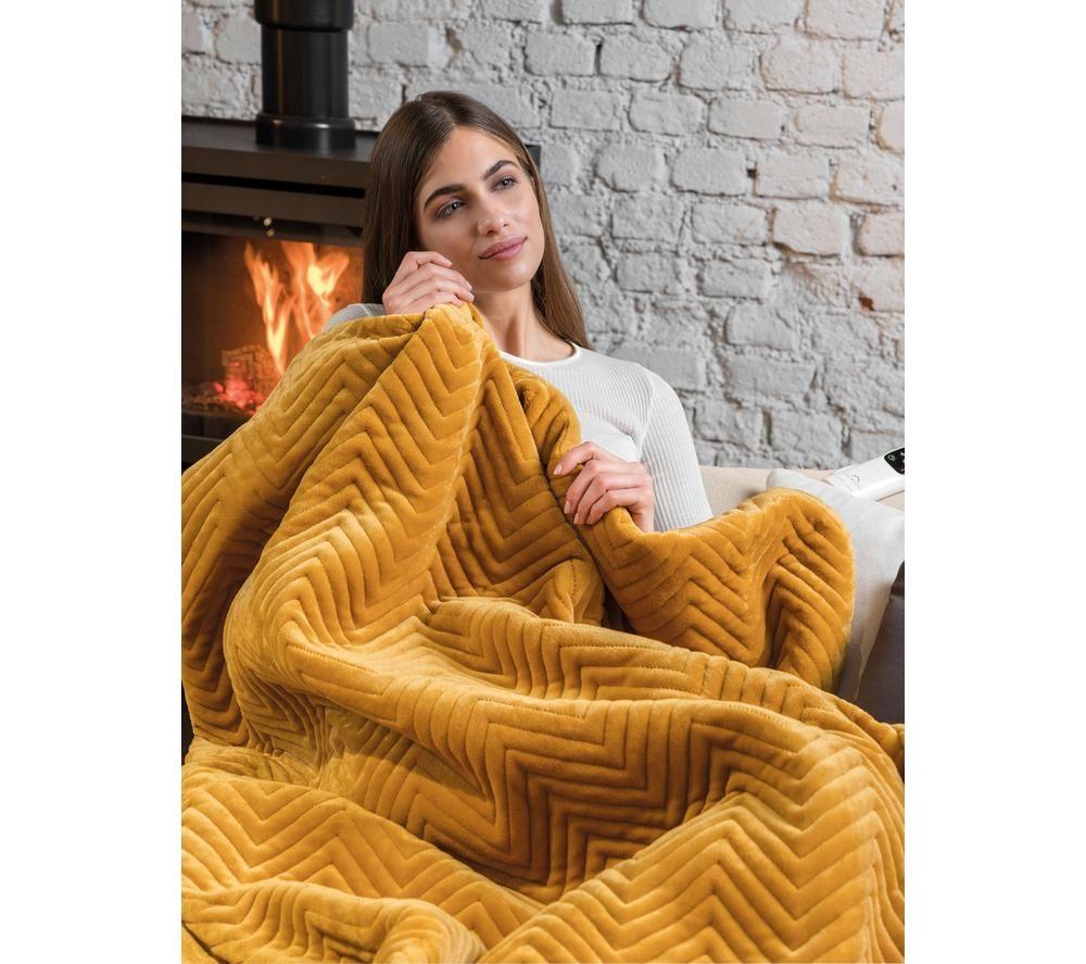 DREAMLAND Hurry Home Deluxe Velvet Heated Throw - Mustard, 160 x 120 cm image number 5 of 8