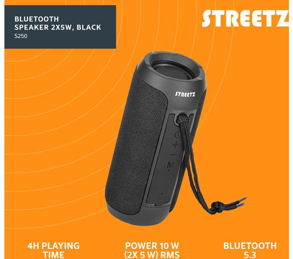 STREETZ S250 Portable Bluetooth Speaker - Black image number 7 of 10
