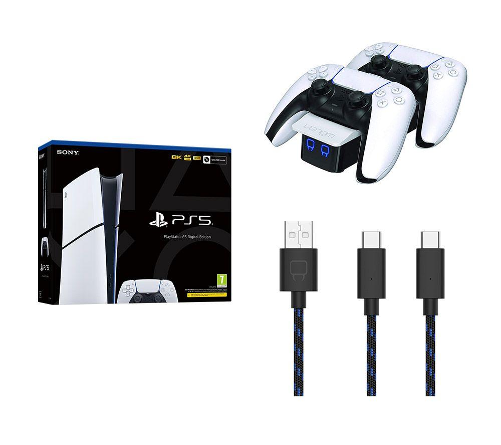 Sony PlayStation 5 Digital Edition Model Group, VS5001 Twin Docking Station (White) & Charge Cable B