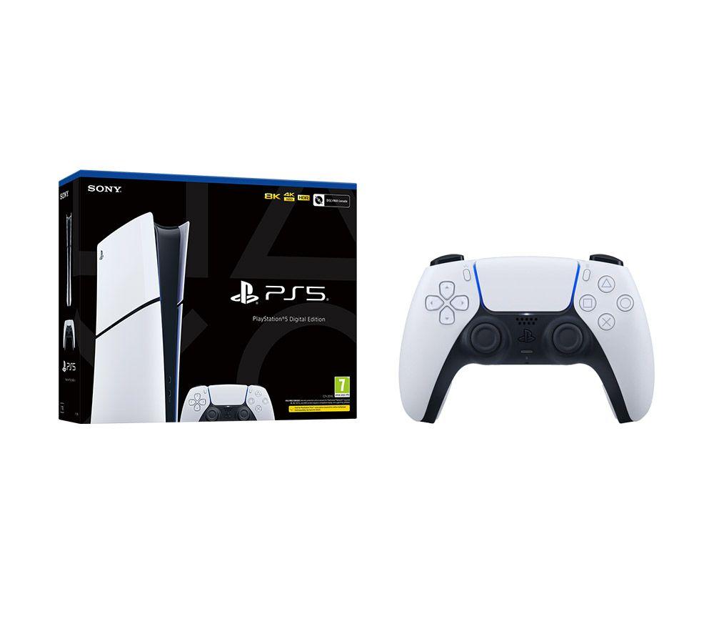 SONY PlayStation 5 Digital Edition (Model Group - Slim) & DualSense Wireless Controller (White) Bundle