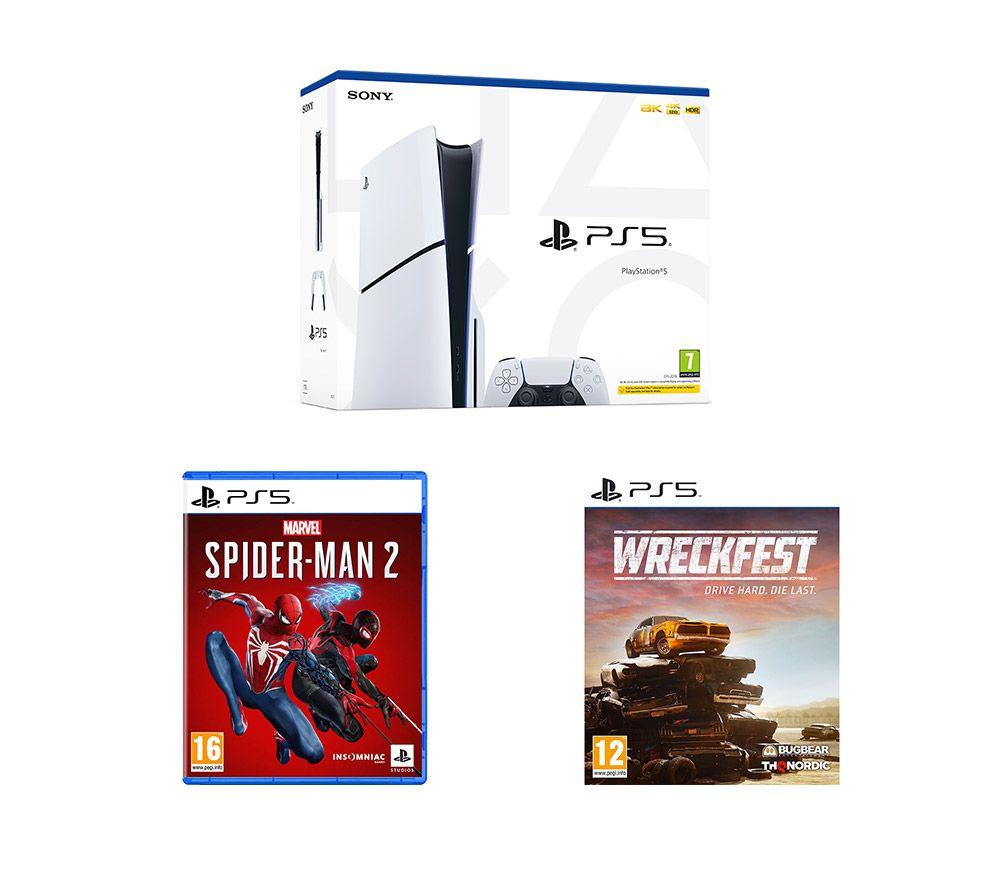 SONY PlayStation 5 (Model Group - Slim), Wreckfest & Marvels Spider-Man 2 Bundle, White