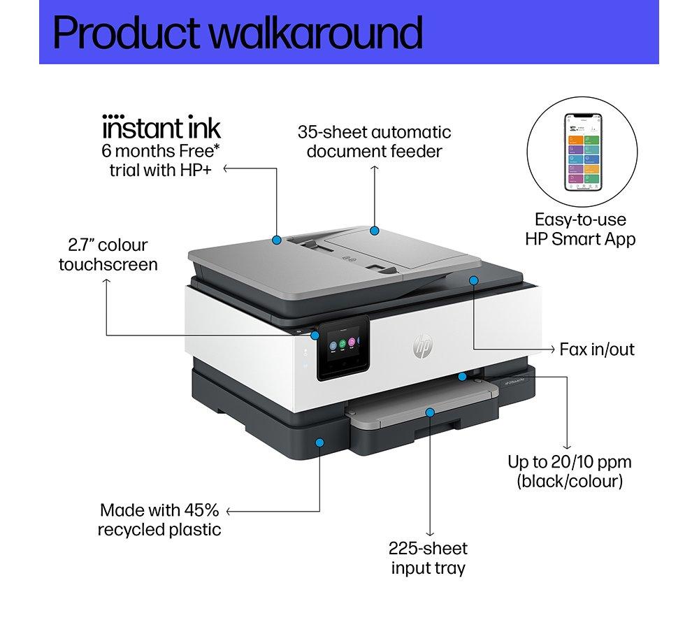 HP OfficeJet Pro 8124e All-in-One Wireless Inkjet Printer & Instant Ink with HP+ image number 4 of 22