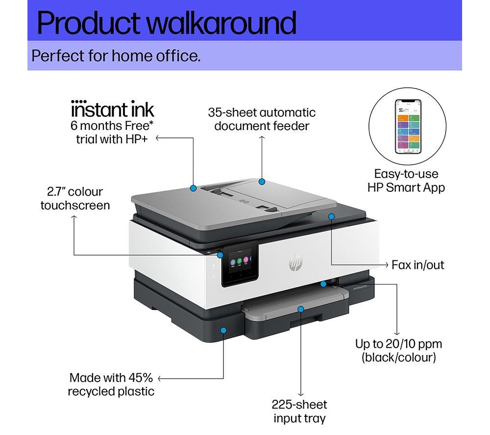 HP OfficeJet Pro 8124e All-in-One Wireless Inkjet Printer & Instant Ink with HP+ image number 3 of 16