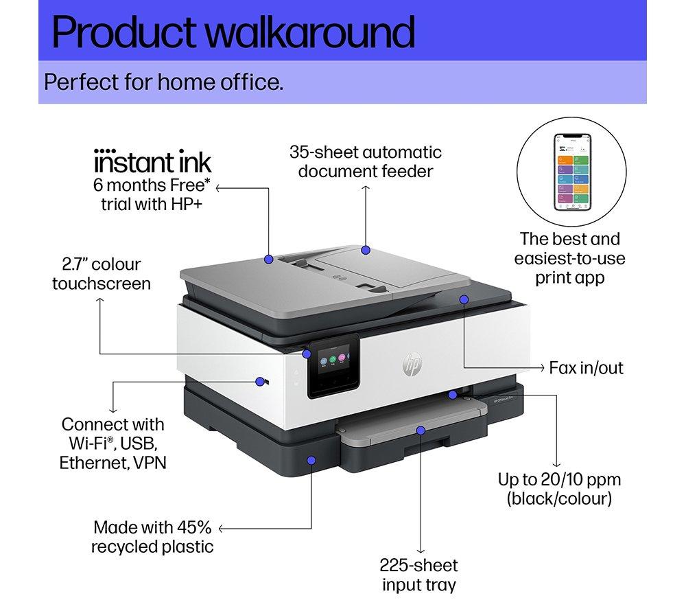 HP OfficeJet Pro 8134e All-in-One Wireless Inkjet Printer with Fax & Instant Ink with HP+ image number 4 of 23