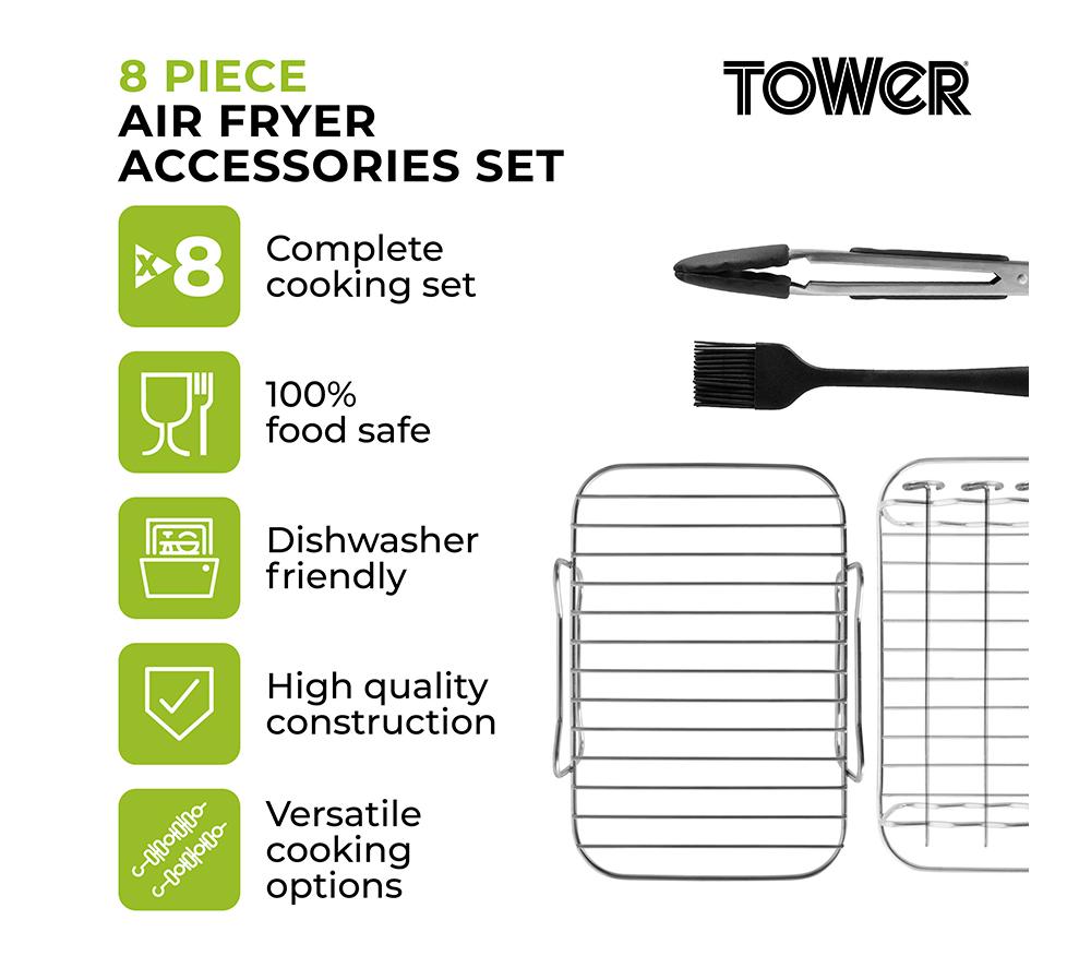 TOWER T843096 8-piece Air Fryer Accessories Set - Silver & Black image number 2 of 10