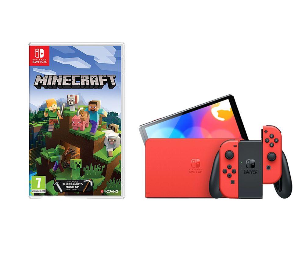 Nintendo Switch OLED (Mario Red Edition) & Minecraft Bundle, Red