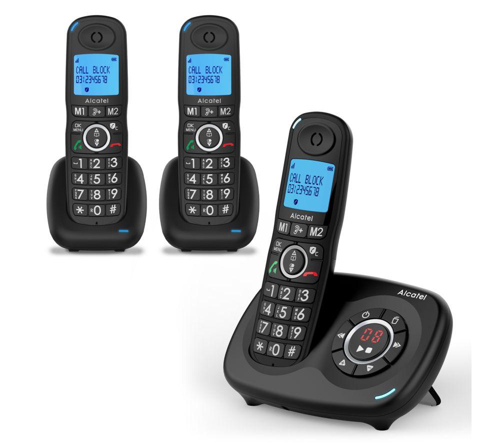ALCATEL XL595 Voice Cordless Home Phone - Triple Headsets, Black, Black